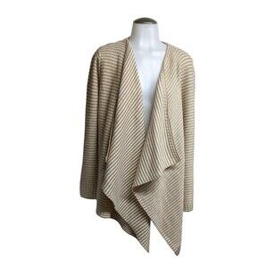 Merona Cardigan Women Medium Open Front Waterfall Striped Beige M